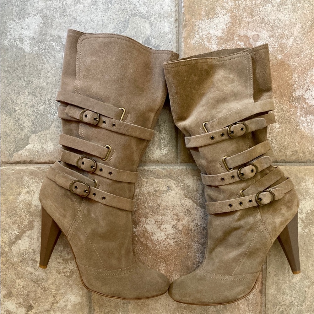 👢 Nine West Suede Leather Mid-Calf Book (Elegy)